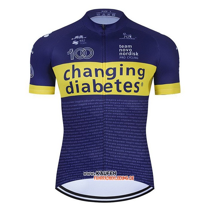 Novo Nordisk Kurzarmtrikot 2021 und Kurze Tragerhose Blau Gelb
